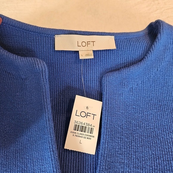 Loft Bright Isle Blue Button Cuff V-Neck Knit‎ Sweater Classic Pullovere - Picture 6 of 10